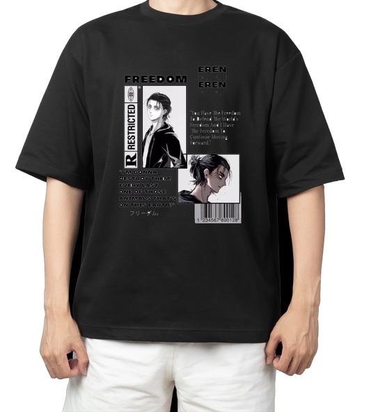 Anime Attack on titan shingeki no kyojin eren levi mikasa  Aot black  Oversize  t- shirt 2