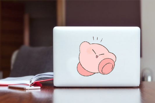 Kawaii Kirby Laptop Sticker, Cute Pink Anime Character Vinyl Decal for MacBook, Waterproof Aesthetic Decal for Water Bottle, Tablet, and Notebook 2