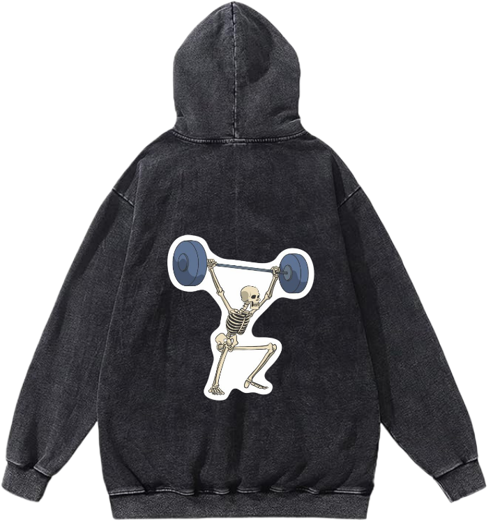 skeleton lifting weights One Size hoodie Washed Back 2