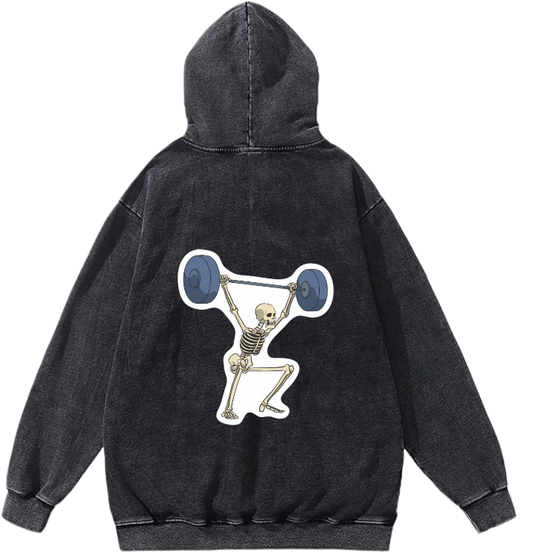 skeleton lifting weights One Size hoodie Washed Back 2