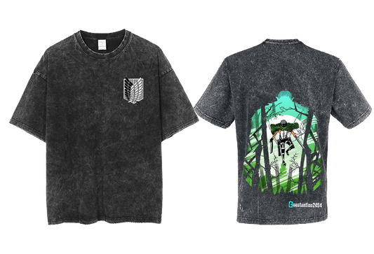 Anime Attack on titan shingeki no kyojin eren levi mikasa Aot Oversize t- shirt Wash acid back 2