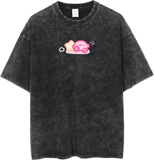 Vintage Washed Kirby Anime Graphic T-Shirt, Kawaii Y2K Aesthetic Grunge Tee, Casual Oversized Short Sleeve Top 2