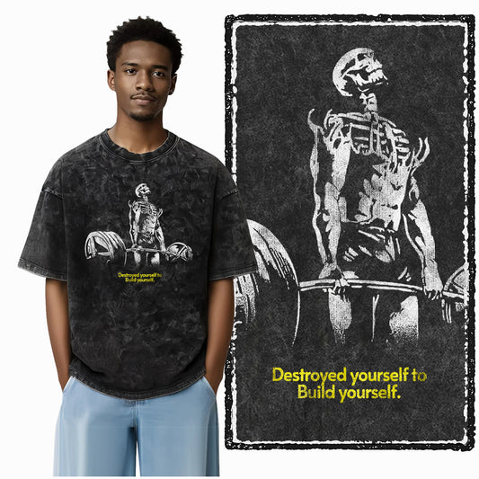Go Hard Or Go Home Workout Gym T-Shirt Washed Oversized for Men Women, Vintage Fitness Bodybuilding Graphic Tee, Casual Short Sleeve Charcoal Top 2