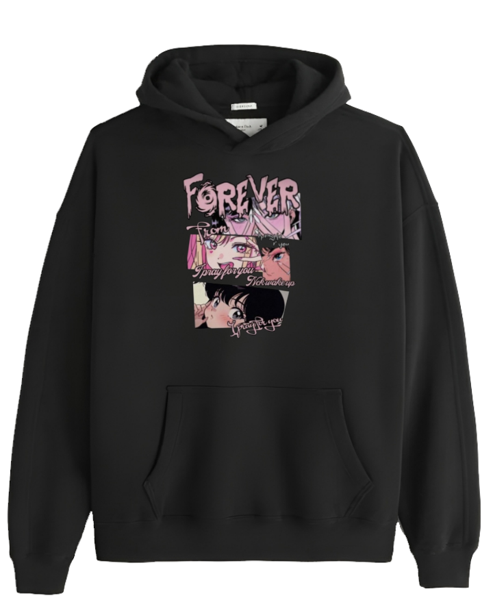 RANDOM ANIME GIRL Oversize  Hoodie Black 2