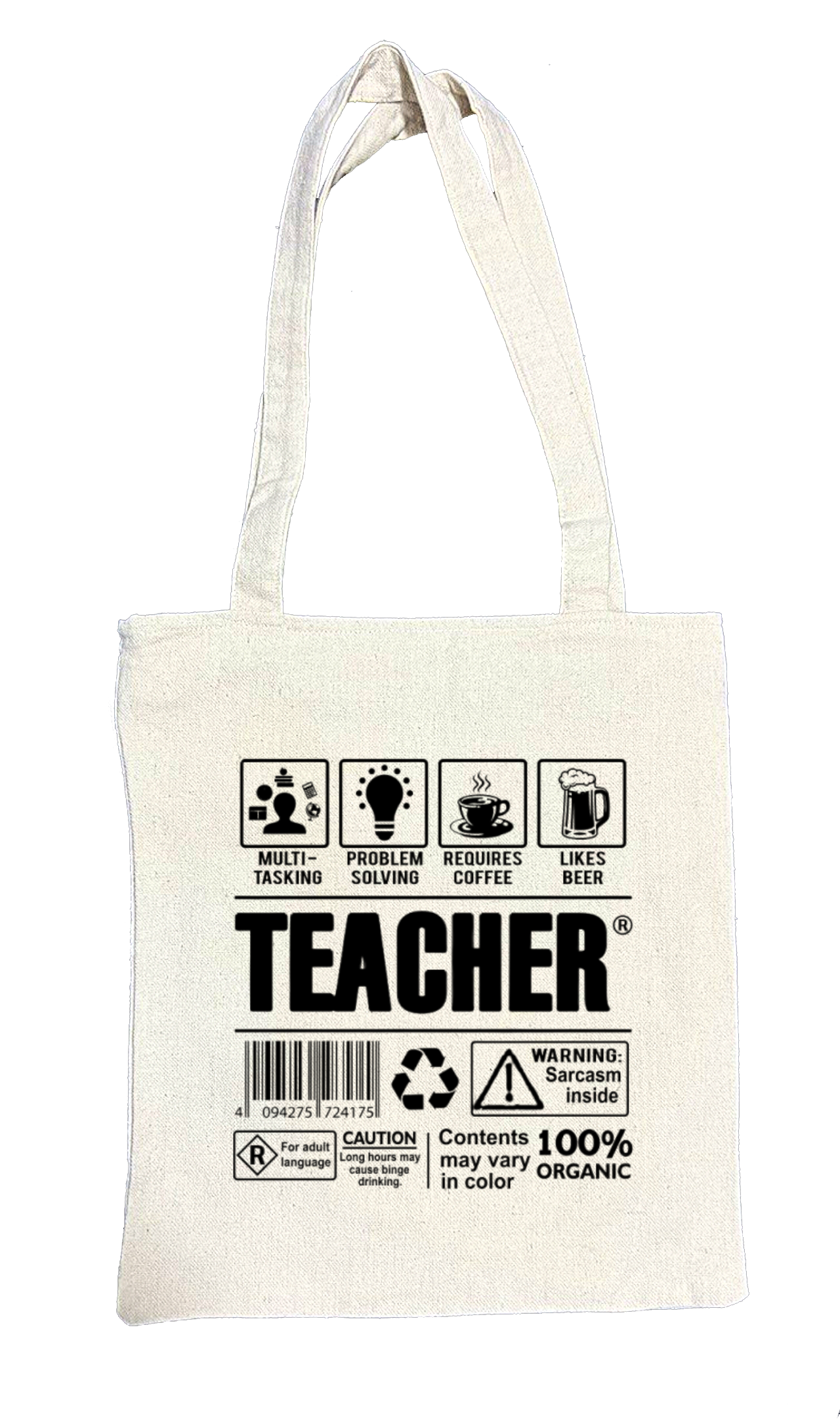 TEACHER Back text tote bag beige 2