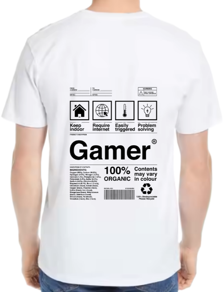 Gamer Back text One Size t- shirt White Back 2