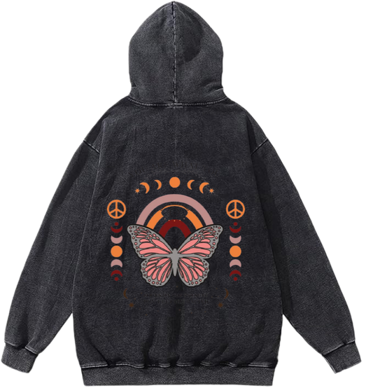 butterflies Oversize Hoodie Washed gray Back  2