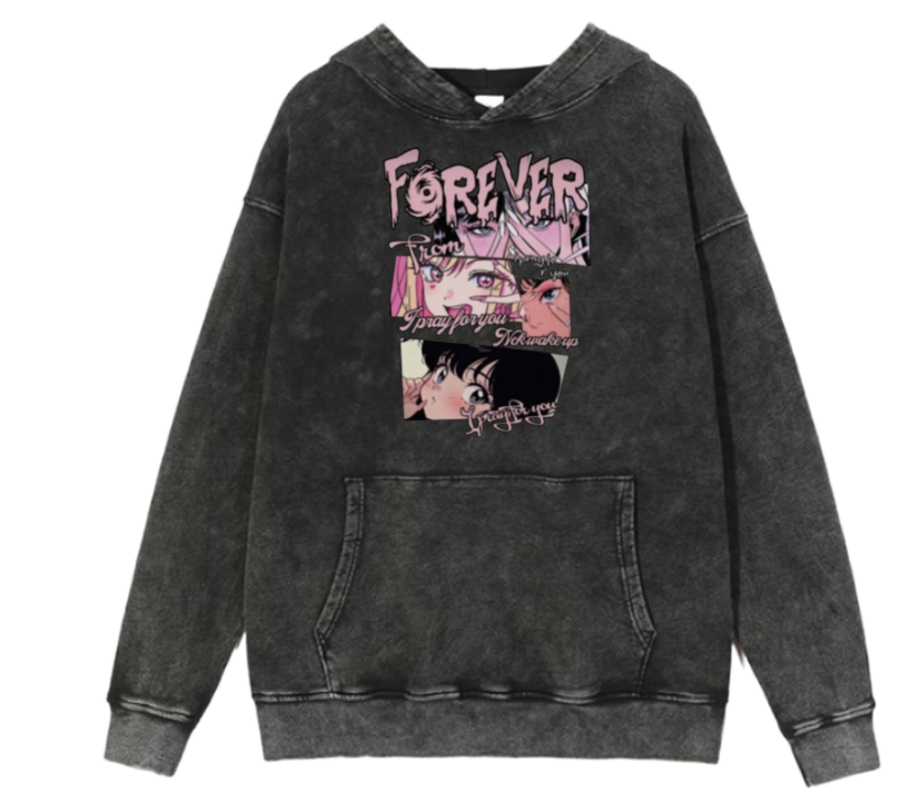 RANDOM ANIME GIRL Oversize  Hoodie Washed gray 2