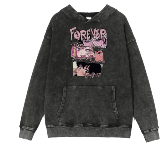 RANDOM ANIME GIRL Oversize  Hoodie Washed gray 2