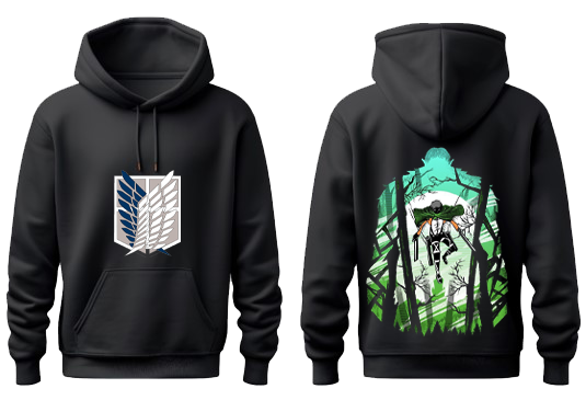 Anime Attack on titan shingeki no kyojin eren levi mikasa Aot Black Oversize HOODIE back 2