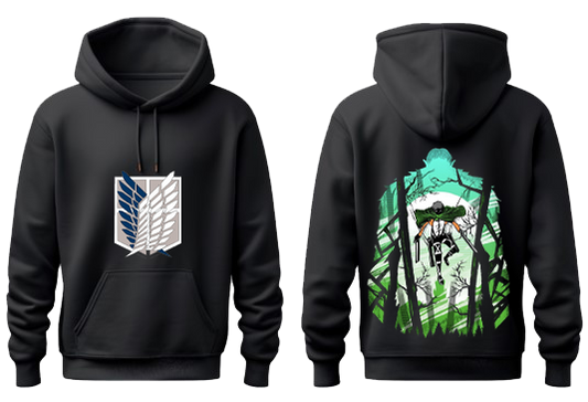 Anime Attack on titan shingeki no kyojin eren levi mikasa Aot Black Oversize HOODIE back 2