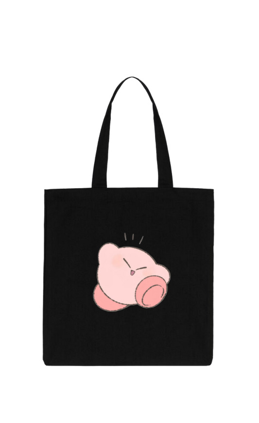Kawaii Cute Kirby Black Canvas Tote Bag, Aesthetic Anime Character Reusable Shopping Bag, Large Grocery Bag, Book Tote for Women and Girls 2