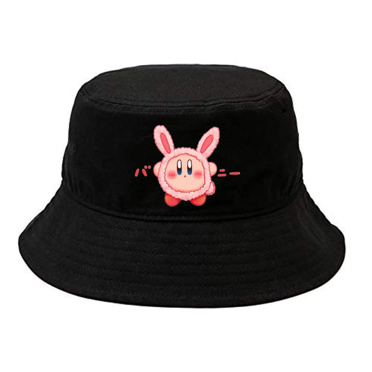 Cute Anime Kirby Bucket Hat, Kawaii Pink Character Black Sun Fisherman Cap, Y2K Streetwear Summer Beach Hat for Women and Men 2