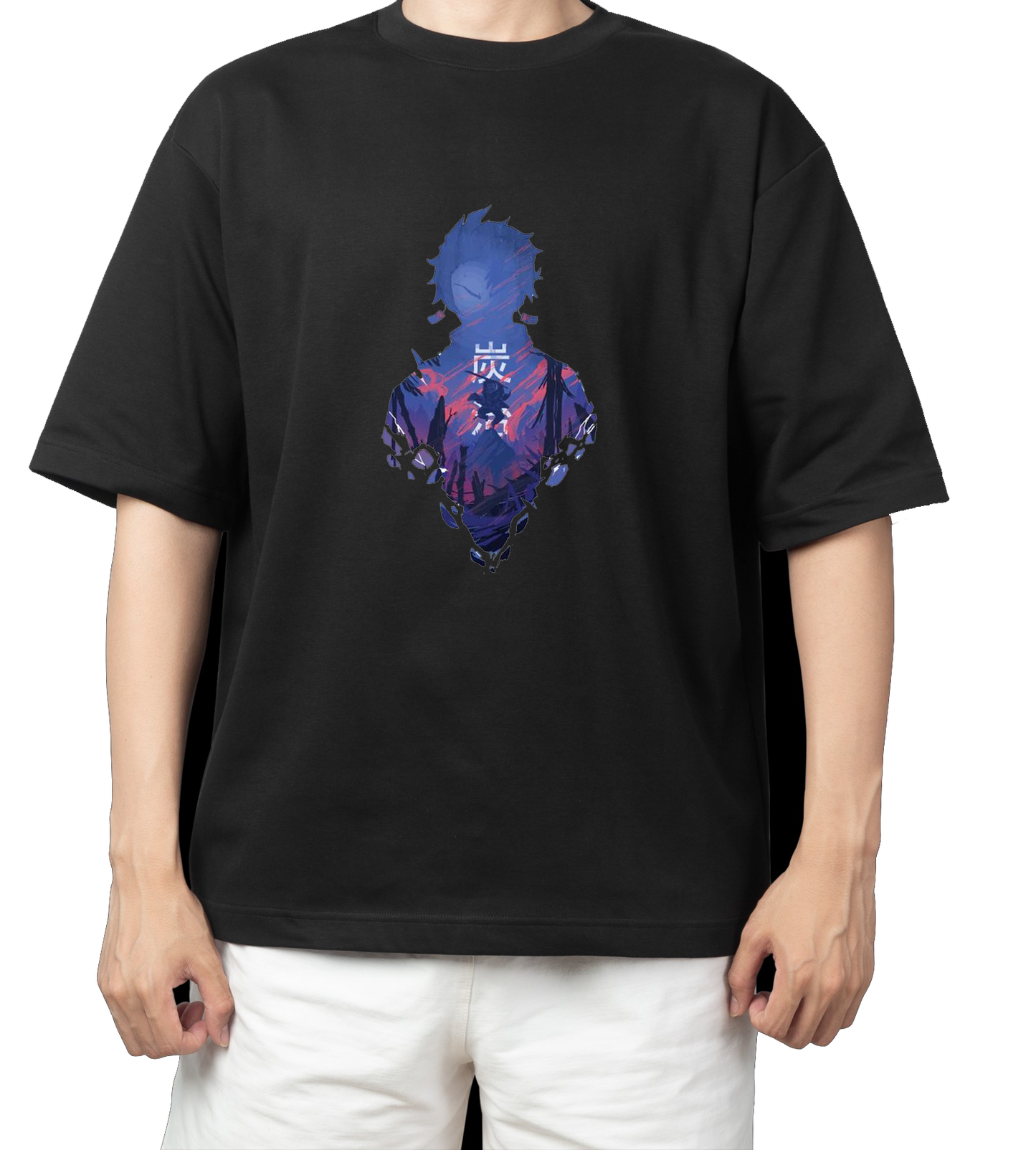 Anime Demon slayer nezuko tanjiro t- shirt Oversize Black 2