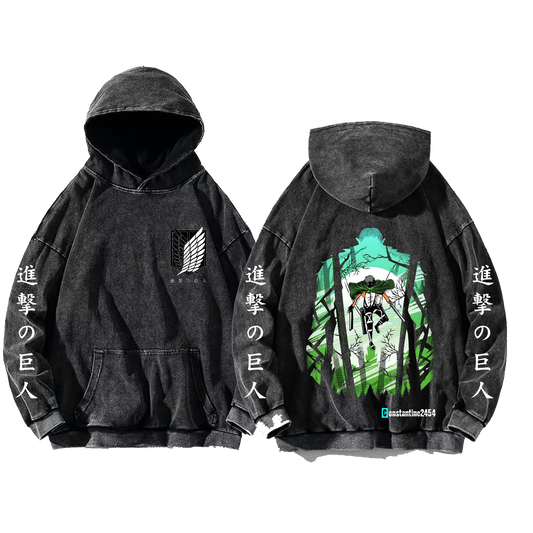 Anime Attack on titan shingeki no kyojin eren levi mikasa Aot Oversize Wash Hoodie gray 2