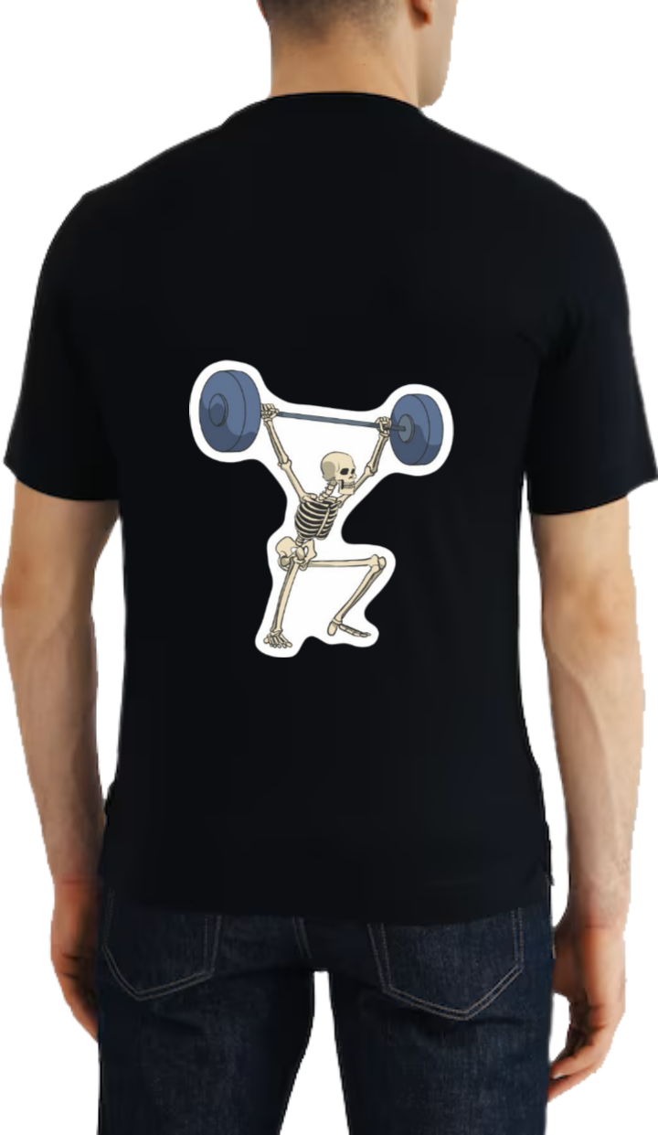 My skeleton is doing weightlifting exercises t- shirt One Size Black back 2