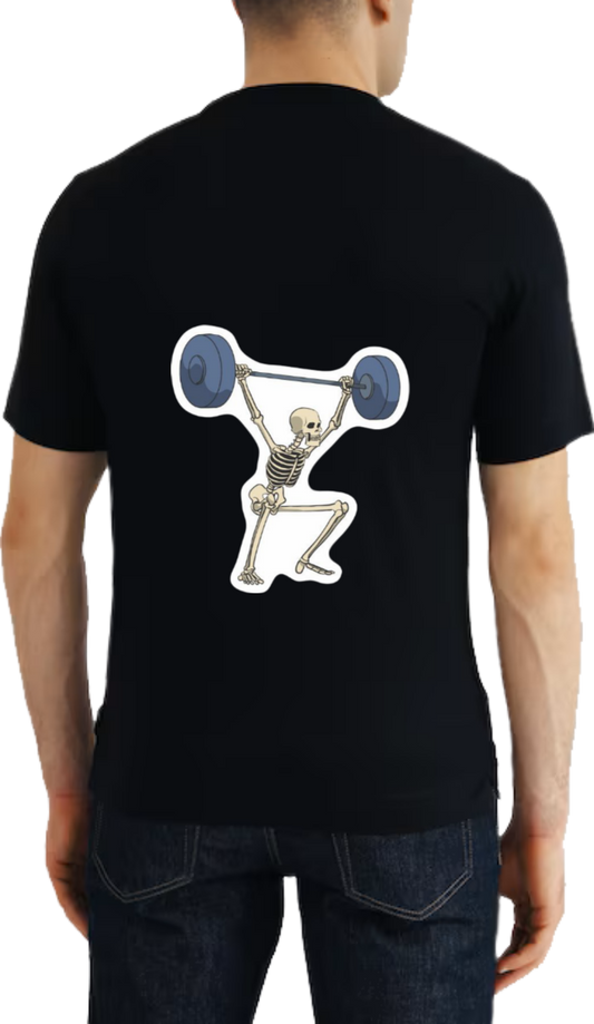 My skeleton is doing weightlifting exercises t- shirt One Size Black back 2