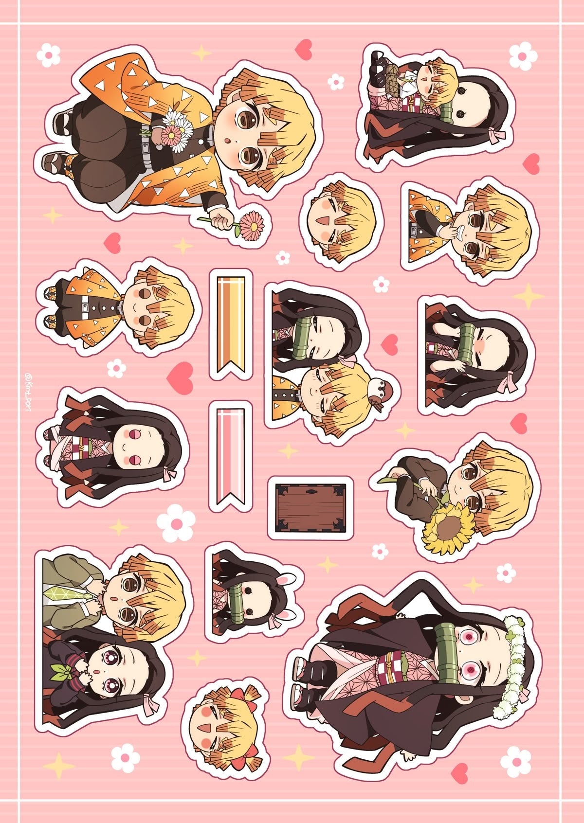 Demon Slayer Nezuko and Zenitsu Chibi Stickers Pack, Cute Anime Aesthetic Stickers for Journaling, Scrapbooking, Water Bottles, Laptop, and Planner Decals