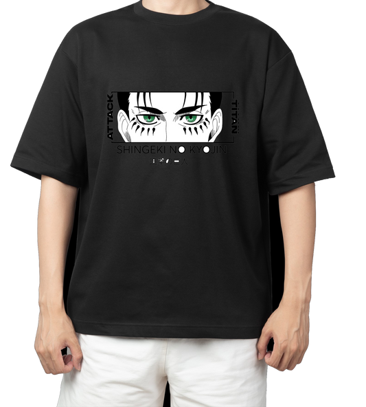 Anime Attack on titan shingeki no kyojin eren levi mikasa Aot black Oversize  t- shirt 31