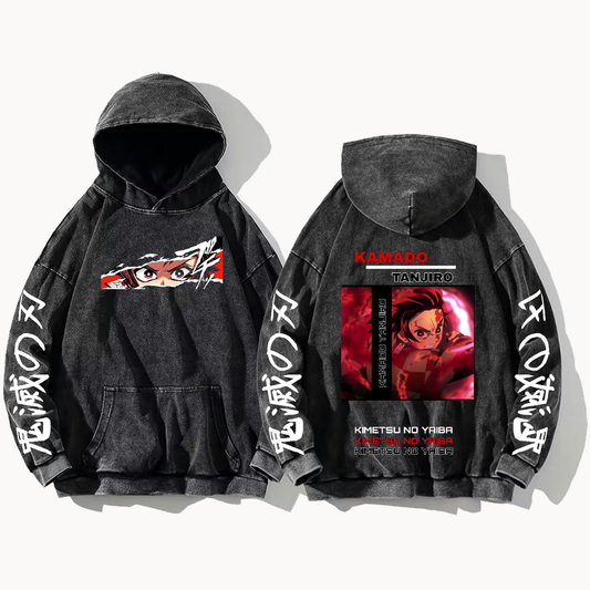 Anime Demon slayer nezuko tanjiro Oversize  Hoodie Washed gray 30