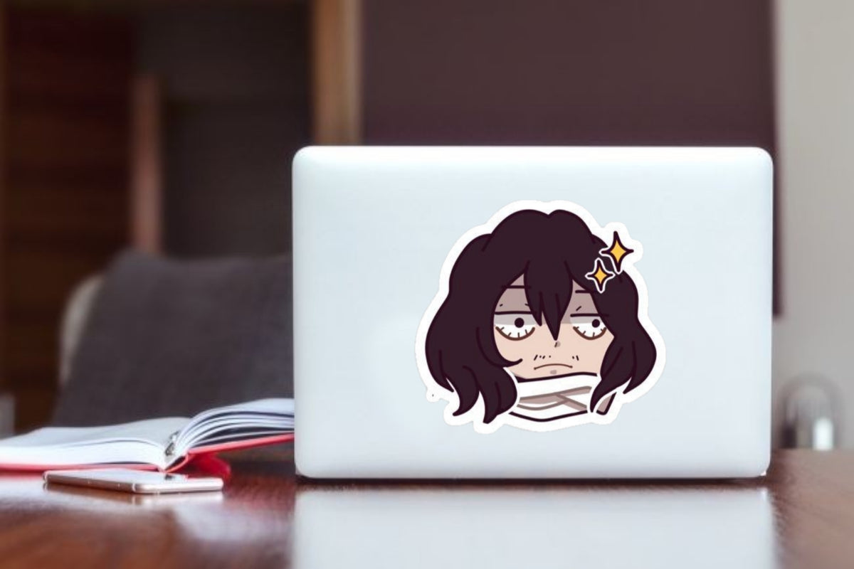 "My Hero Academia Shota Aizawa Anime Sticker, Waterproof Vinyl Funny Decal for Laptop, Water Bottle, Hydro Flask, Skateboard, Luggage, Kawaii Eraser Head Merchandise Gifts