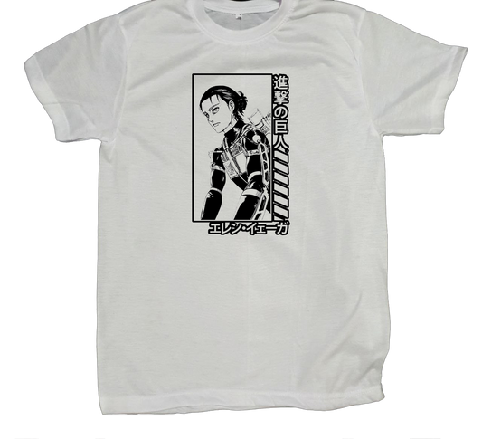 Anime Attack on titan shingeki no kyojin eren levi mikasa  Aot white fit t- shirt 30