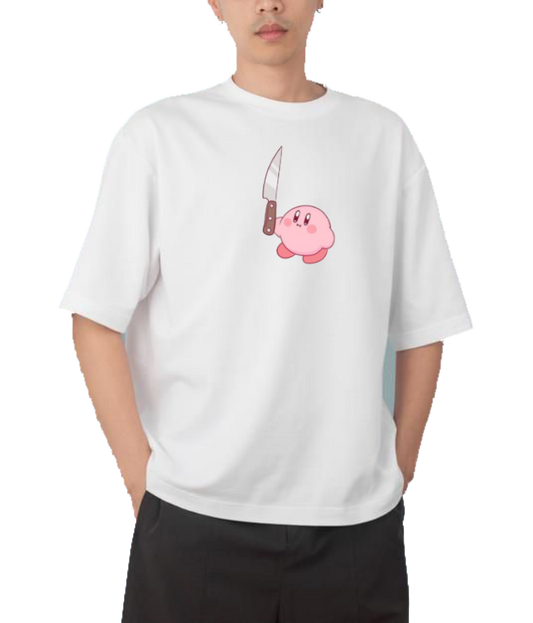 Cute White Kirby Anime Graphic T-Shirt, Kawaii Y2K Aesthetic Gaming Tee, Casual Oversized Short Sleeve Top 30