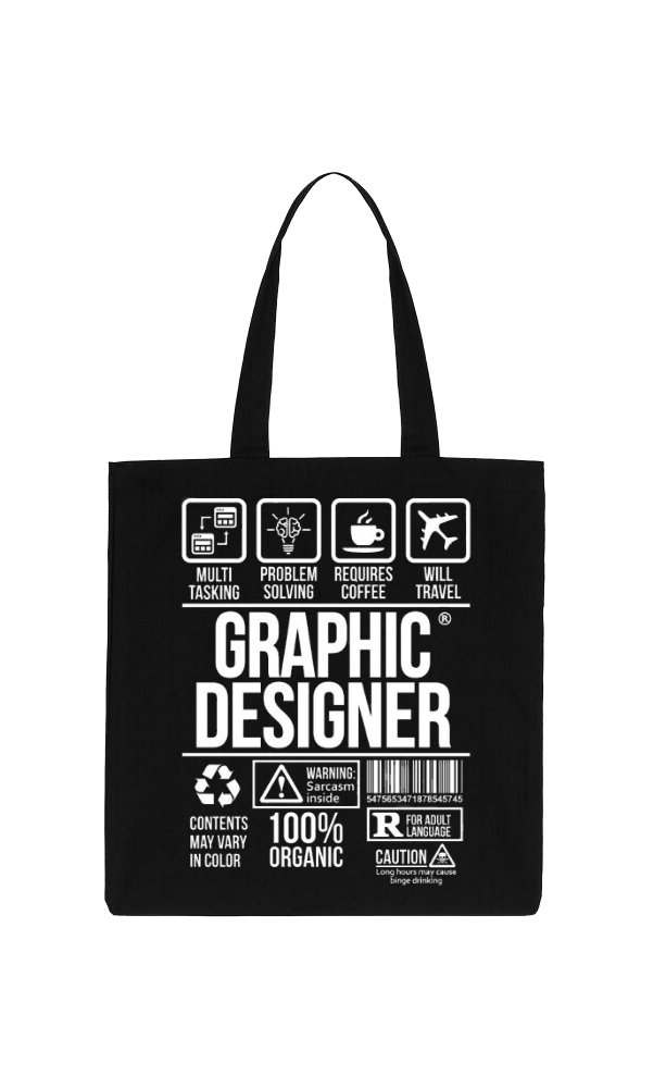 GRAPHIC DESIGNER Back text tote bag Black 28