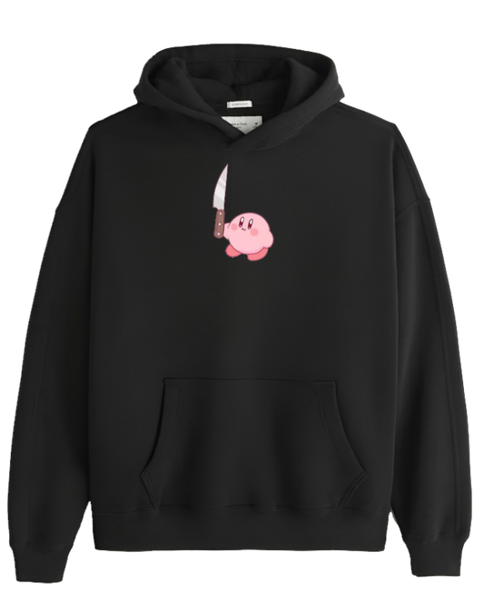 Cute Pink Anime Kirby Character Graphic Hoodie for Women and Men, Kawaii Cartoon Black Pullover Sweatshirt 30