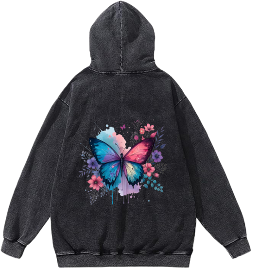 butterflies Oversize Hoodie Washed gray Back  30