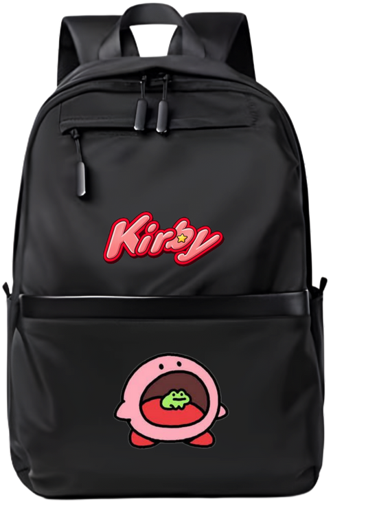 Kirby Backpack for Kids Teens, Cute Anime Cartoon Black School Bag, Casual Daypack Travel Bookbag for Boys and Girls 30