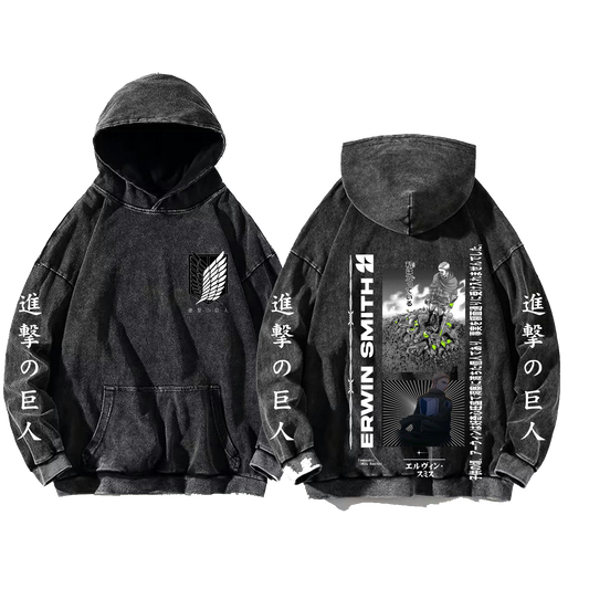 Anime Attack on titan shingeki no kyojin eren levi mikasa Aot Oversize Wash Hoodie gray 30