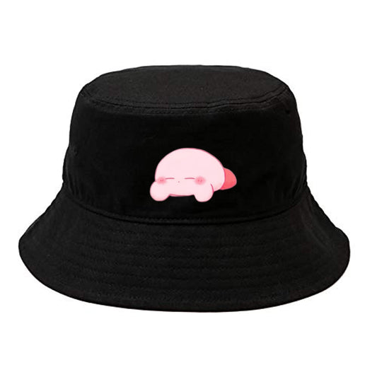 Cute Anime Kirby Bucket Hat, Kawaii Pink Character Black Sun Fisherman Cap, Y2K Streetwear Summer Beach Hat for Women and Men 30