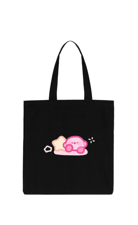 Kawaii Cute Kirby Black Canvas Tote Bag, Aesthetic Anime Character Reusable Shopping Bag, Large Grocery Bag, Book Tote for Women and Girls 30