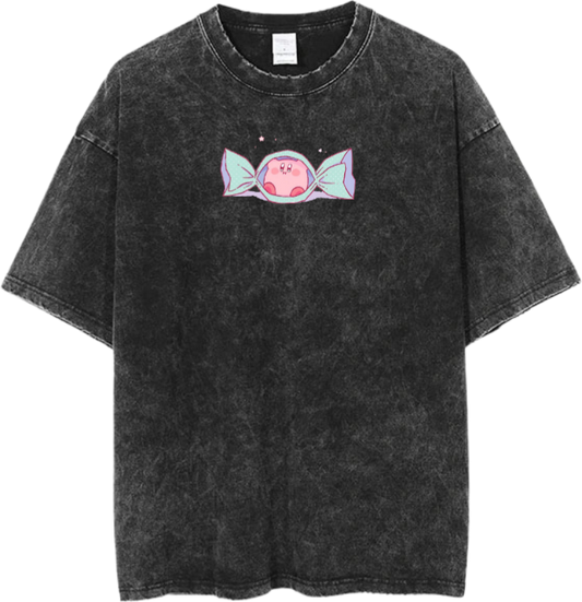 Vintage Washed Kirby Anime Graphic T-Shirt, Kawaii Y2K Aesthetic Grunge Tee, Casual Oversized Short Sleeve Top 30