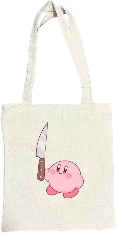 Kawaii Cute Kirby Canvas Tote Bag, beige Aesthetic Pink Anime Character Reusable Shopping Bag, Large Grocery Bag, Book Tote for Women and Girls 30