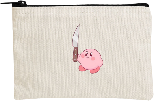 Kawaii Cute Kirby Canvas Makeup Pouch, Aesthetic Pink Anime Character Small Zipper Makeup Bag, Pencil Case, Travel Toiletry Pouch for Women and Girls 30