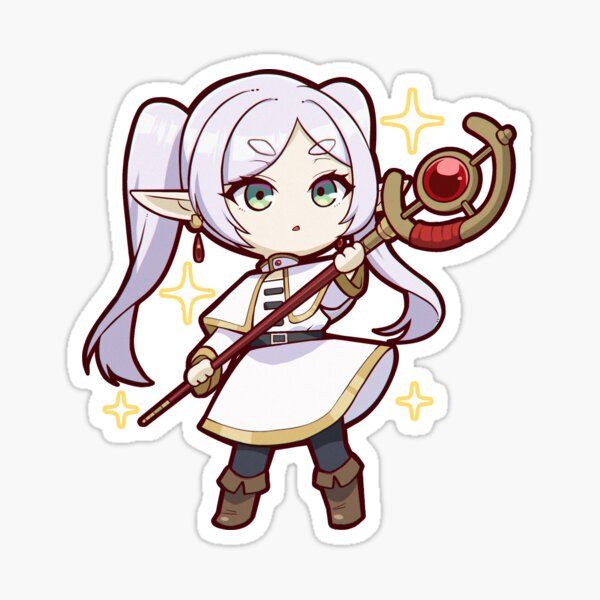 Frieren Beyond Journey's End Chibi Anime Sticker - Cute Elf Mage with Staff Vinyl Decal for Laptop, Water Bottle, Journal, and Phone Case, Fantasy Fan Gift