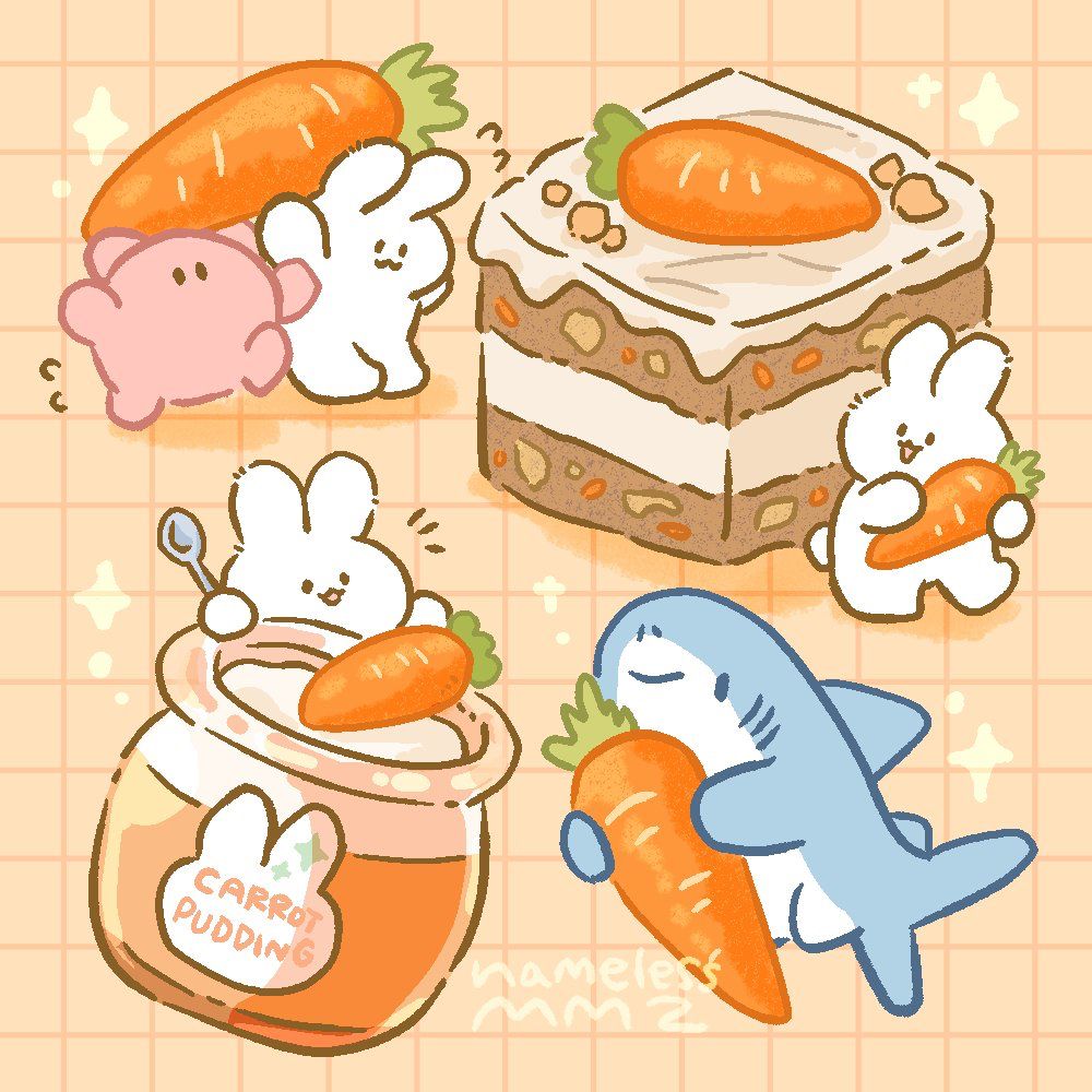 Cute Carrot Theme Stickers Pack, Kawaii Bunnies, Shark, Carrot Cake, and Pudding Aesthetic Stickers for Journaling, Scrapbooking, Water Bottles, Laptop, and Planner Decals
