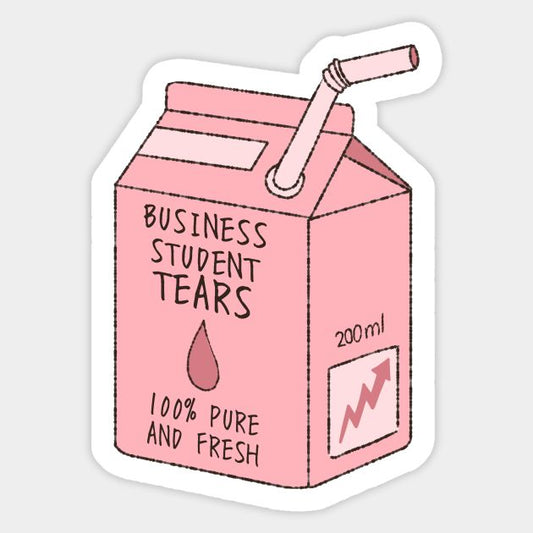 "Business Student Tears" Pink Milk Carton Vinyl Sticker - Funny Finance & Economics Meme Decal for Kindle, Laptop, Water Bottle & Journal - Cute Aesthetic University Gift for Major Students & Graduates