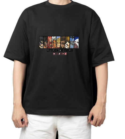 Anime Attack on titan shingeki no kyojin eren levi mikasa Aot black Oversize  t- shirt 30