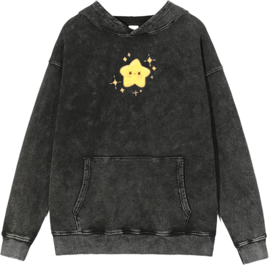Cute Pink Anime Kirby Character Graphic Vintage Washed Hoodie for Women and Men, Kawaii Cartoon Dark Grey Pullover Sweatshirt 31