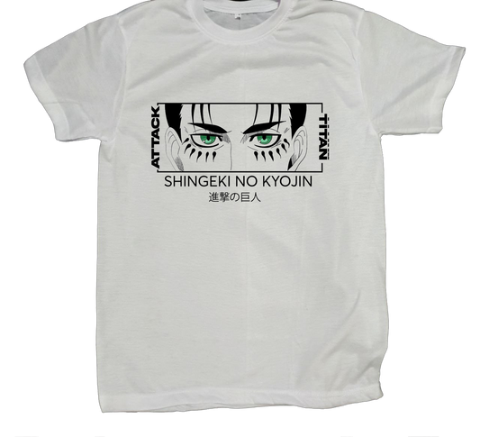 Anime Attack on titan shingeki no kyojin eren levi mikasa  Aot white fit t- shirt 31