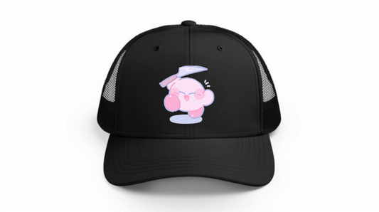 Kawaii Kirby Crown Pink Character Mesh Trucker Hat, Cute Anime Princess/King Black Baseball Cap, Adjustable Snapback for Women and Teens 31