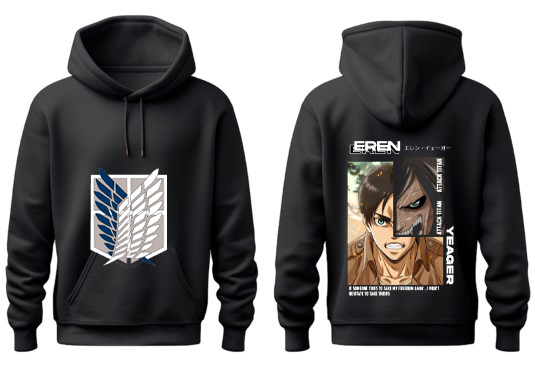 Anime Attack on titan shingeki no kyojin eren levi mikasa Aot Black Oversize HOODIE back 31