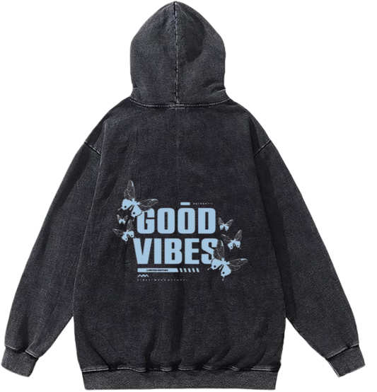 butterflies Oversize Hoodie Washed gray Back  31