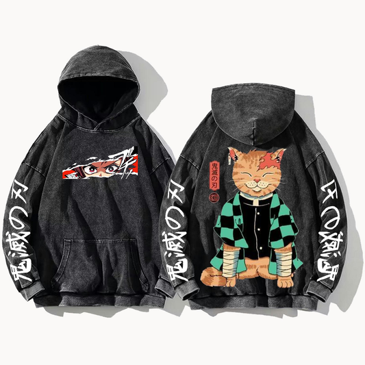 Anime Demon slayer nezuko tanjiro Oversize  Hoodie Washed gray 31