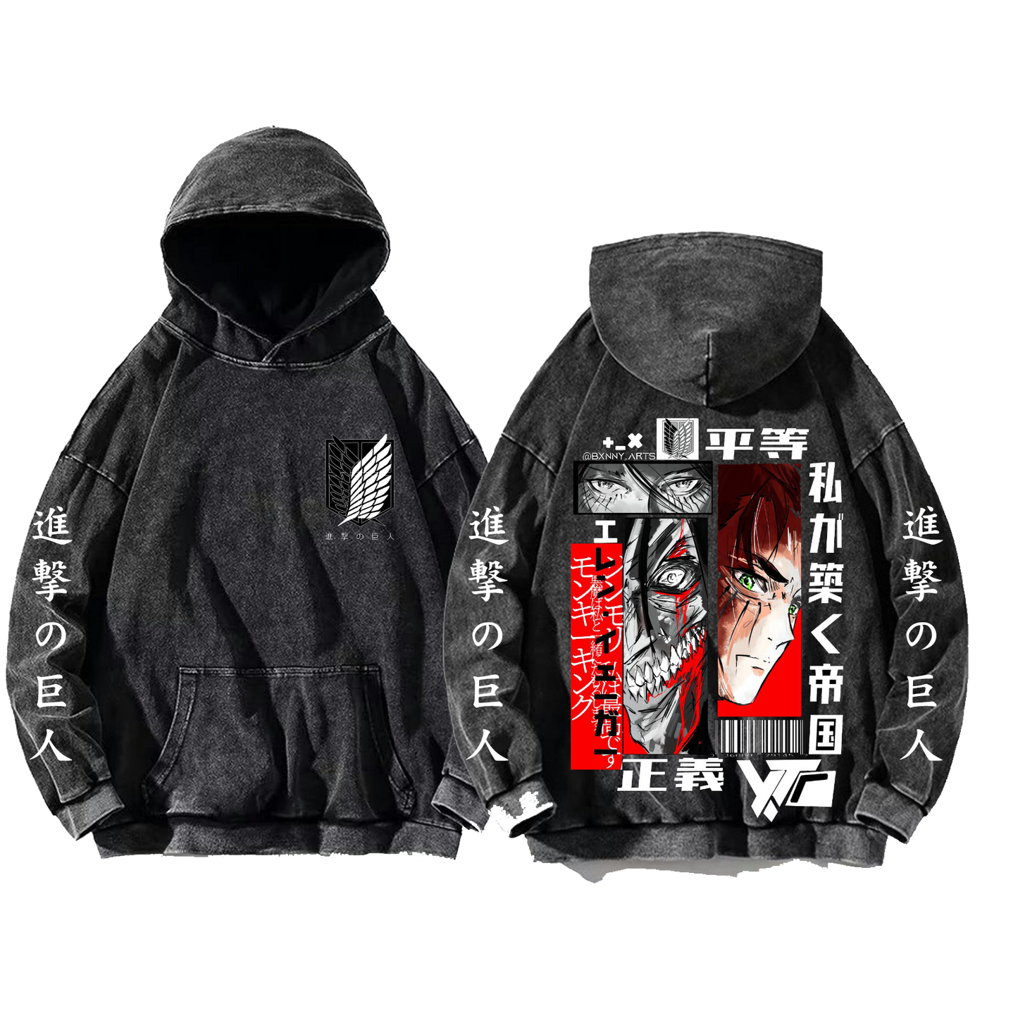 Anime Attack on titan shingeki no kyojin eren levi mikasa Aot Oversize Wash Hoodie gray 31