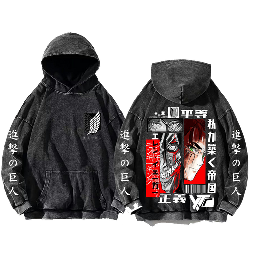 Anime Attack on titan shingeki no kyojin eren levi mikasa Aot Oversize Wash Hoodie gray 31