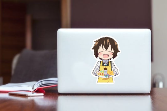 Bungo Stray Dogs Dazai Anime Sticker, Cute Chibi Chef with Sweets Waterproof Vinyl Decal for Laptop, Water Bottle, Hydro Flask, and Journal